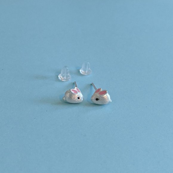 925 Sterling Silver Dainty Bunny Stud Earrings - Picture 3 of 6